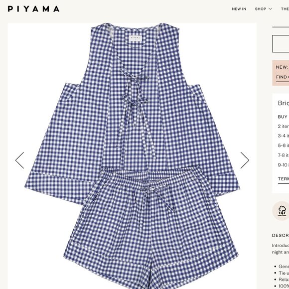 NWT Piyama Lounge Set in Gingham Blue. Size small - Picture 1 of 14